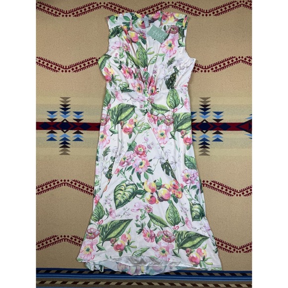 H&M CONSCIOUS Pink Floral Chiffon Maxi Dress Sleeveless Keyhole Neck NEW Size L - Picture 1 of 8